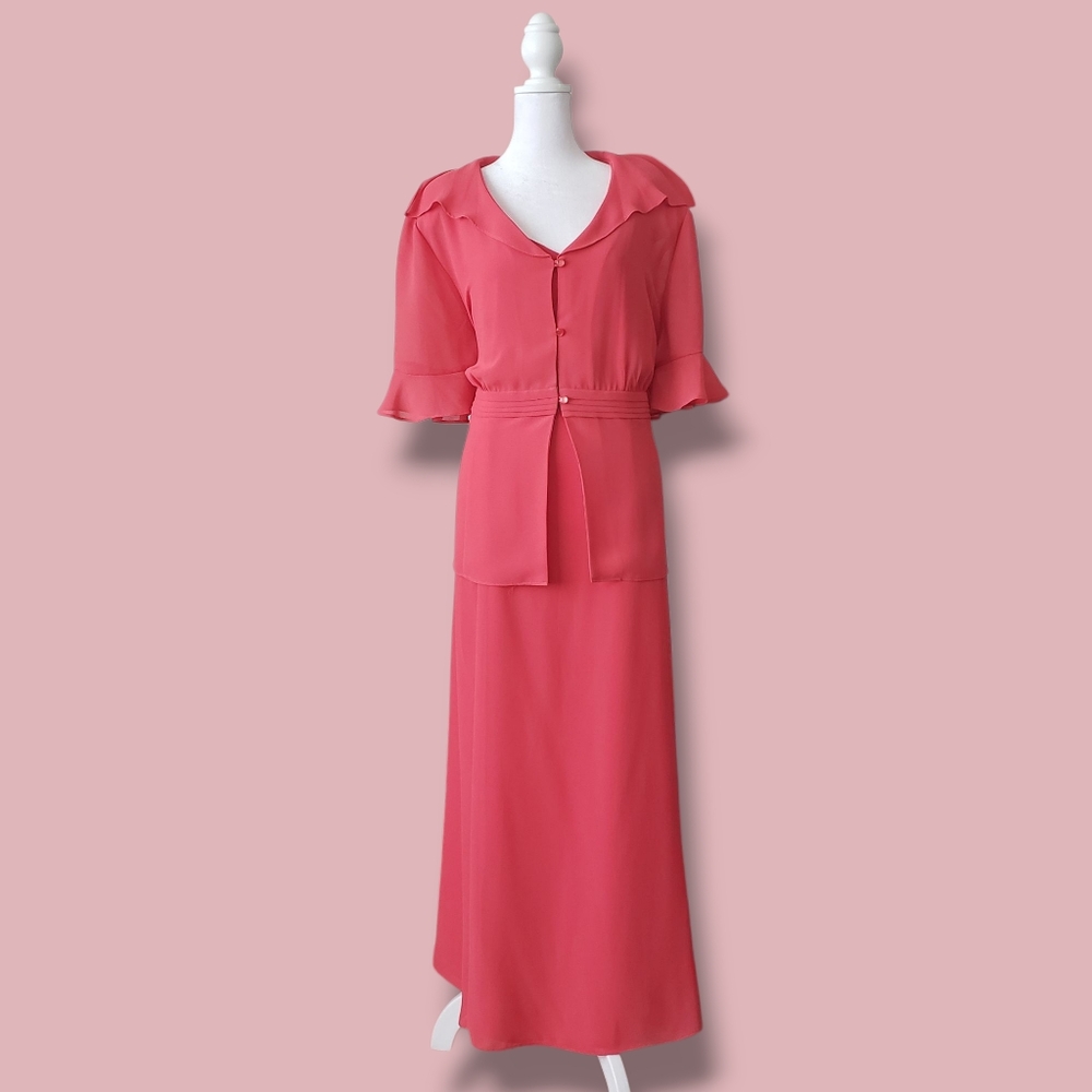 Sold!!! Vintage 80s Danny & Nicole coral two piece dress is size 16W